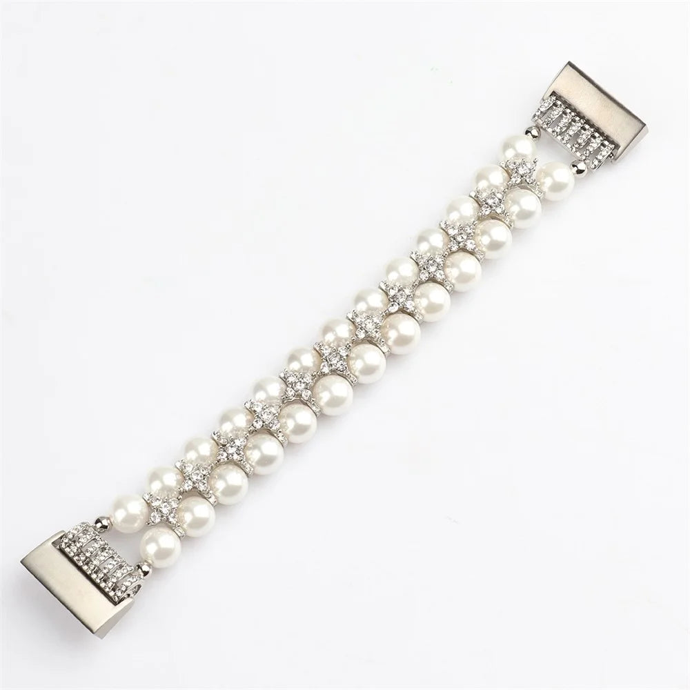 For Fitbit Charge 3 / 4 Two Rows Stylish Pearl Bracelet Wrist Strap Replacement Watch Band - White - 7