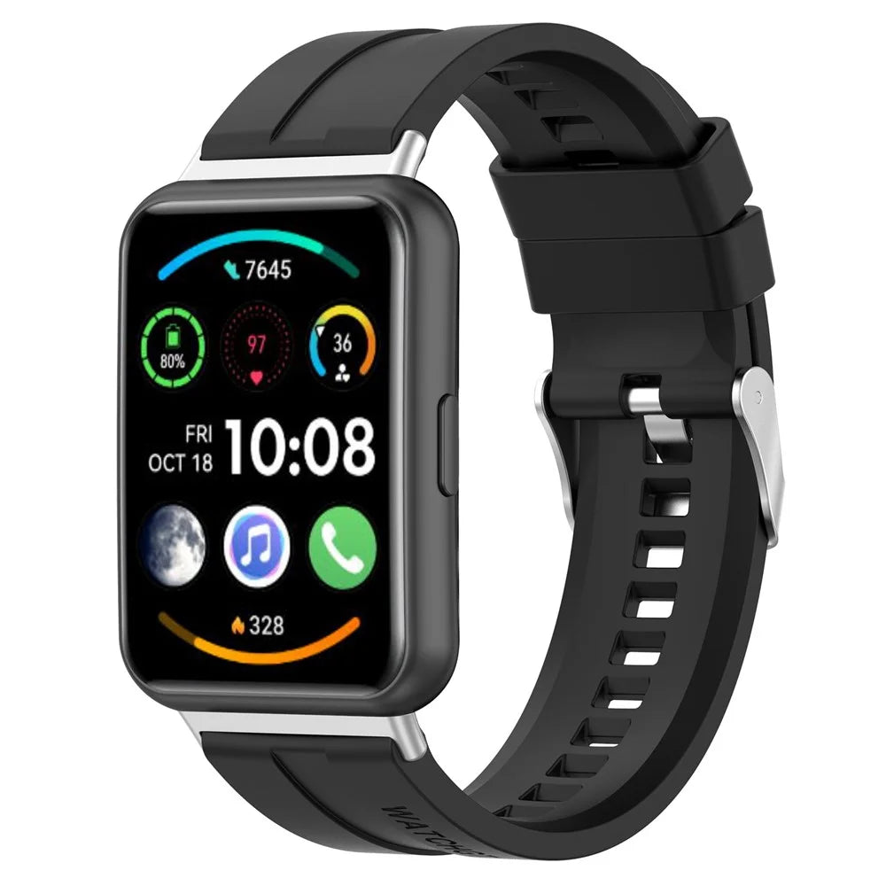 For Huawei Watch Fit 2 Quick Release Watch Strap Silicone Wrist Band Sports Watch 20mm Watchband with Buckle - Black - 2