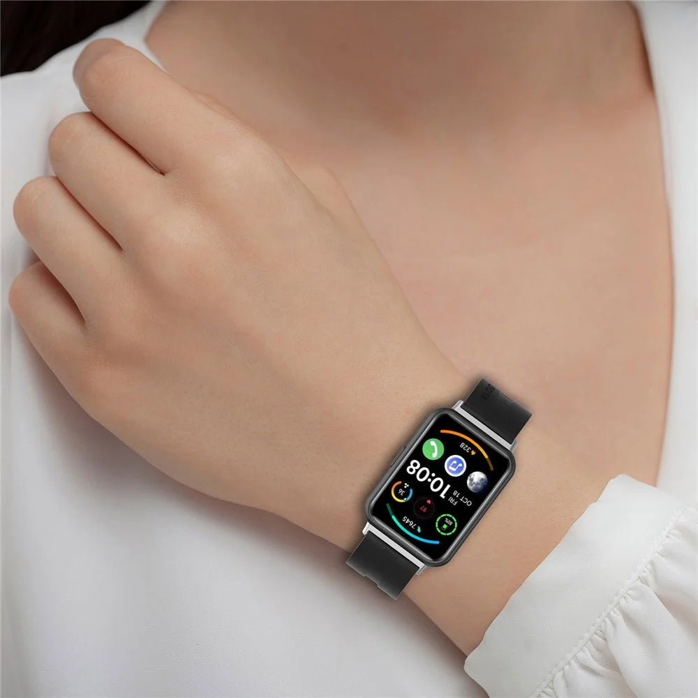 For Huawei Watch Fit 2 Quick Release Watch Strap Silicone Wrist Band Sports Watch 20mm Watchband with Buckle - Black - 6