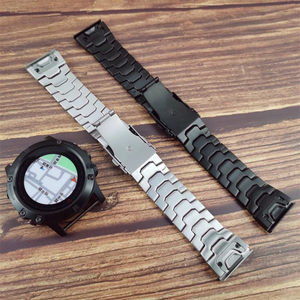 For Garmin Descent G1 / Fenix 7 / 6 Pro Metal Watch Strap 22mm Buckle Design Replacement Watch Strap - Silver - 5
