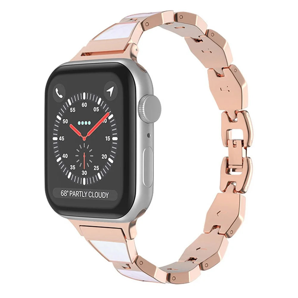 For Apple Watch Ultra 3 2 1 49mm / Series 11 10 46mm / 9 8 7 45mm / SE3 SE2 SE 6 5 4 44mm / 3 2 1 42mm Stylish Shell Metal Watch Band Replacement Wrist Strap Bracelet - Rose Gold / White - 2
