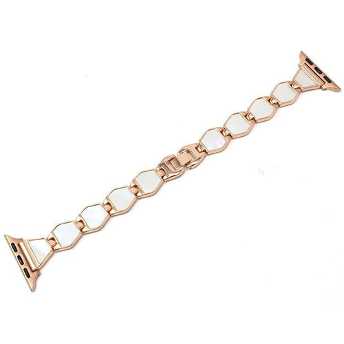 For Apple Watch Series 11 10 42mm / 9 8 7 41mm / SE3 SE2 SE 6 5 4 40mm / 3 2 1 38mm Shell Style Metal Smart Watch Strap Replacement Wristband Bracelet - Rose Gold / White - 1