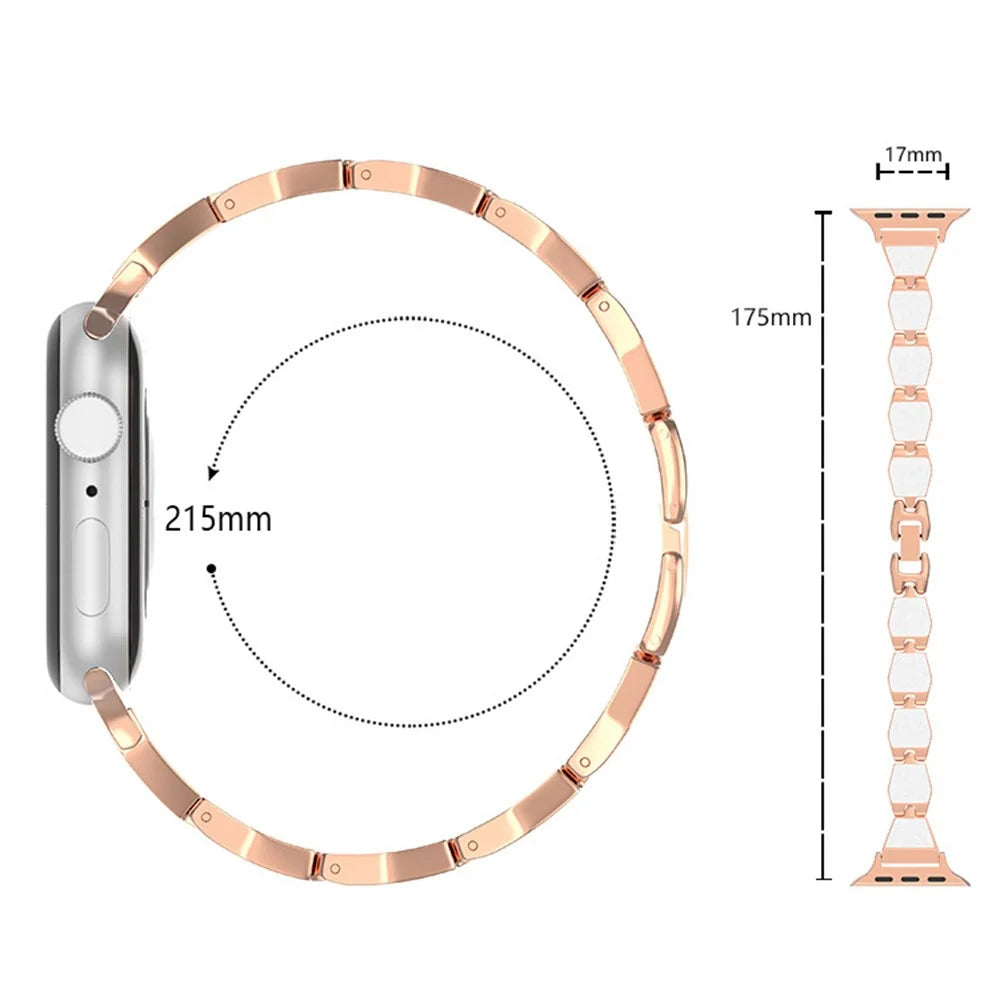 For Apple Watch Series 11 10 42mm / 9 8 7 41mm / SE3 SE2 SE 6 5 4 40mm / 3 2 1 38mm Shell Style Metal Smart Watch Strap Replacement Wristband Bracelet - Rose Gold / White - 4
