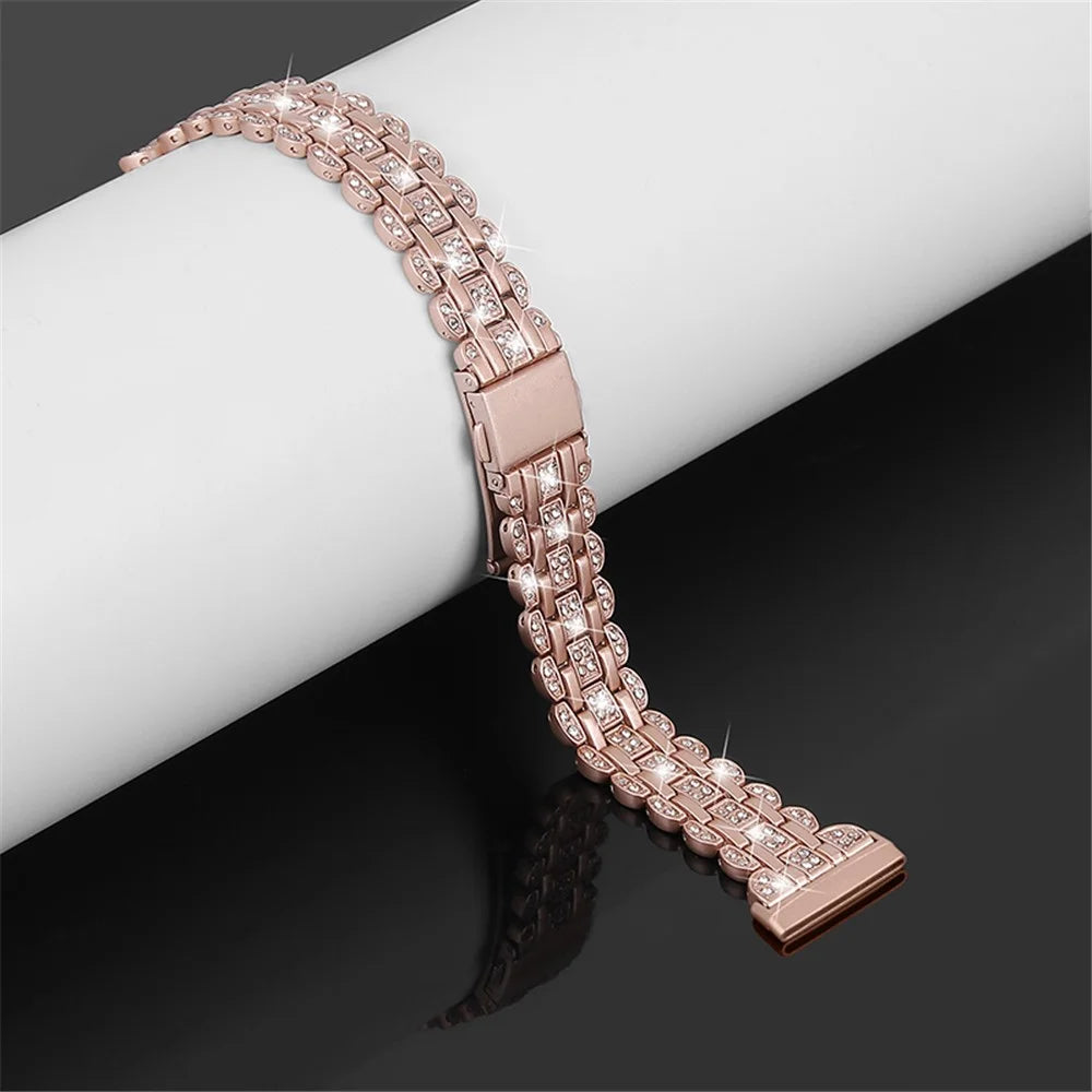 For Fitbit Versa 3 / Fitbit Sense Rhinestone Decor Metal Smart Watch Band Buckle Design Watch Strap - Rose Pink - 3