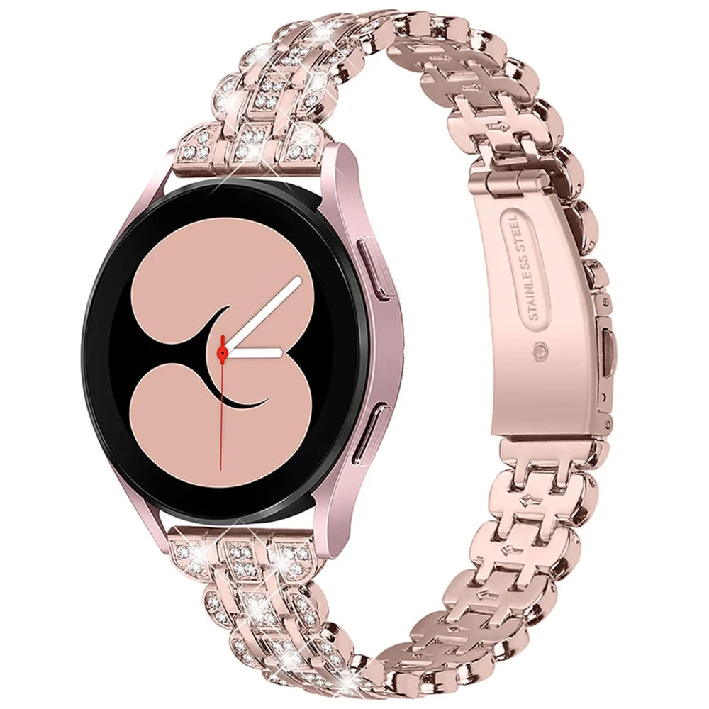 For Samsung Galaxy Watch3 41mm / Watch 42mm Stainless Steel Rhinestone Decor Watch Strap Replacement Wrist Band 20mm - Pink / Gold - 1