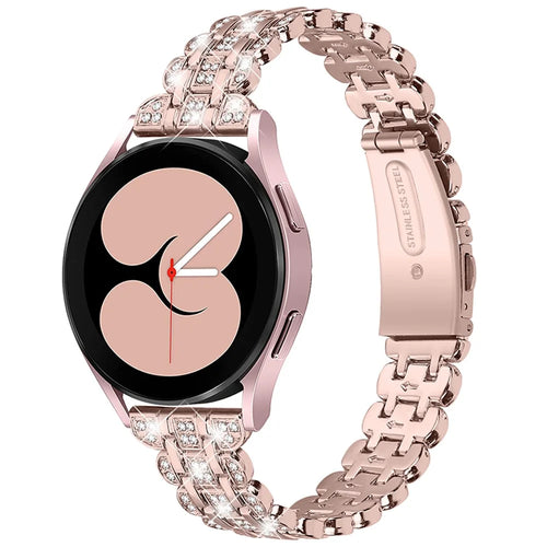For Samsung Galaxy Watch3 41mm / Watch 42mm Stainless Steel Rhinestone Decor Watch Strap Replacement Wrist Band 20mm - Pink / Gold - 1
