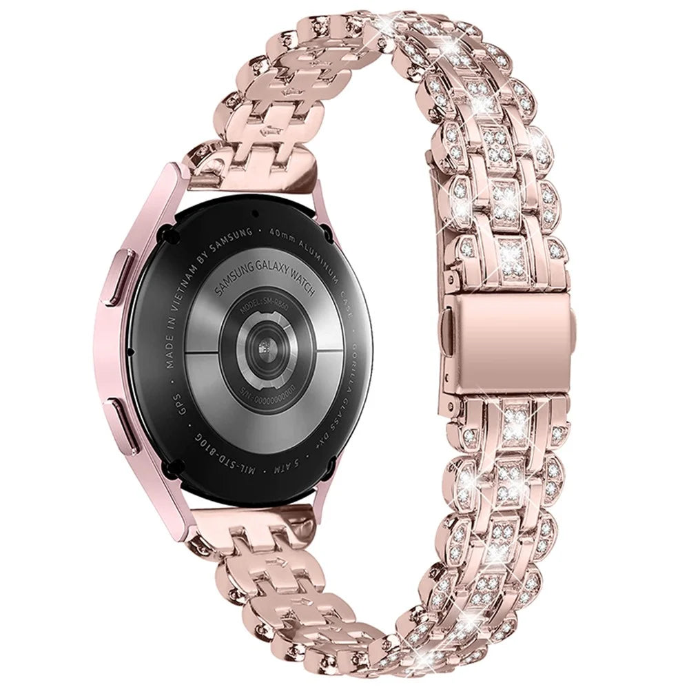 For Samsung Galaxy Watch3 41mm / Watch 42mm Stainless Steel Rhinestone Decor Watch Strap Replacement Wrist Band 20mm - Pink / Gold - 2