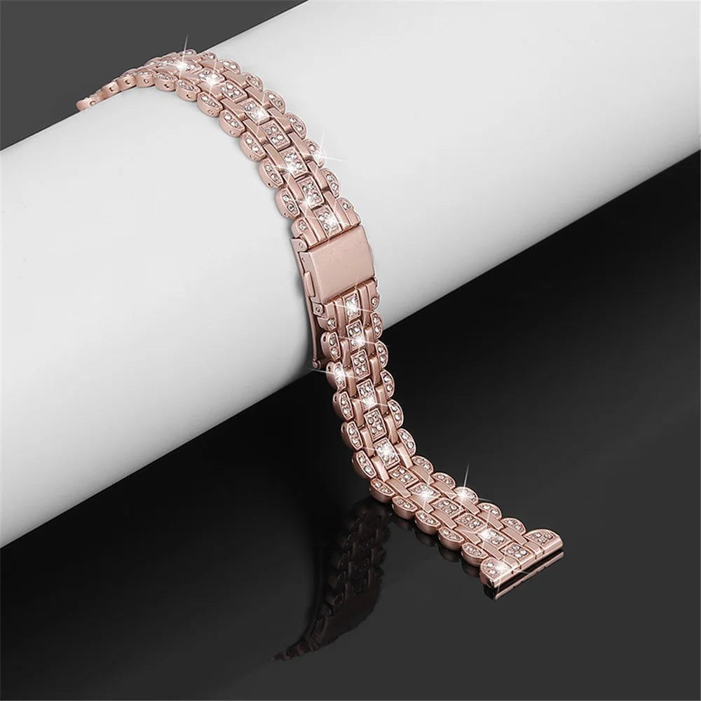 For Samsung Galaxy Watch3 41mm / Watch 42mm Stainless Steel Rhinestone Decor Watch Strap Replacement Wrist Band 20mm - Pink / Gold - 3