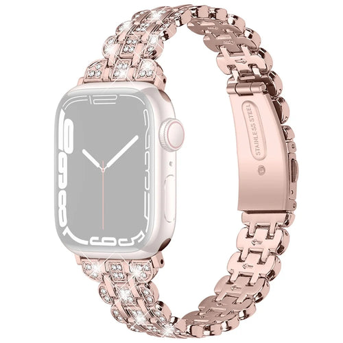 Watch Strap for Apple Watch Series 11 10 42mm / 9 8 7 41mm / SE3 SE2 SE 6 5 4 40mm / 3 2 1 38mm Stainless Steel Rhinestone Bracelet Band - Rose Pink - 1