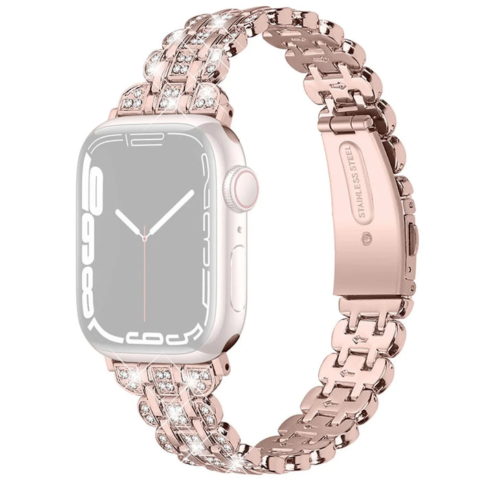 Watch Strap for Apple Watch Series 11 10 42mm / 9 8 7 41mm / SE3 SE2 SE 6 5 4 40mm / 3 2 1 38mm Stainless Steel Rhinestone Bracelet Band - Rose Pink - 1