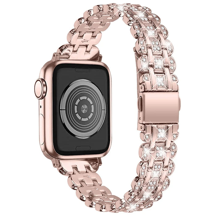 Watch Strap for Apple Watch Series 11 10 42mm / 9 8 7 41mm / SE3 SE2 SE 6 5 4 40mm / 3 2 1 38mm Stainless Steel Rhinestone Bracelet Band - Rose Pink - 3