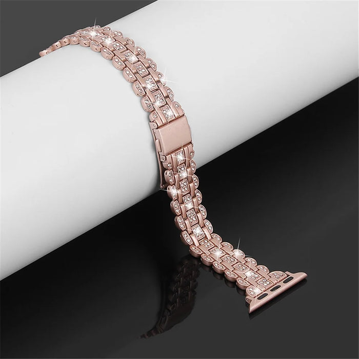 Watch Strap for Apple Watch Series 11 10 42mm / 9 8 7 41mm / SE3 SE2 SE 6 5 4 40mm / 3 2 1 38mm Stainless Steel Rhinestone Bracelet Band - Rose Pink - 4