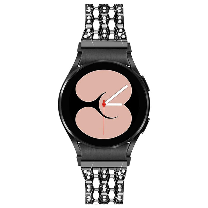 For Samsung Galaxy Watch4 Active 40mm/44mm / Watch4 Classic 42mm/46mm Metal Watch Strap 5 Beads 3 Rows Rhinestones Decor Watch Wrist Band Replacement - Black / White - 2