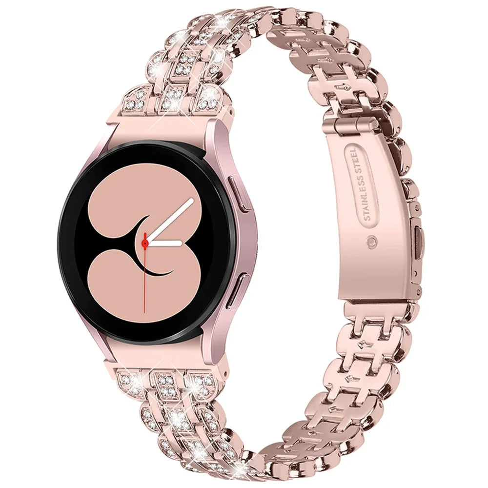 For Samsung Galaxy Watch4 Active 40mm / 44mm / Watch4 Classic 42mm / 46mm Stainless Steel Rhinestone Decor Smart Watch Strap Wrist Band with Folding Clasp - Pink  /  Gold - 1