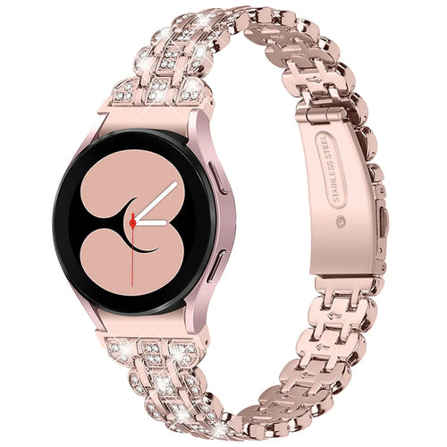 For Samsung Galaxy Watch4 Active 40mm / 44mm / Watch4 Classic 42mm / 46mm Stainless Steel Rhinestone Decor Smart Watch Strap Wrist Band with Folding Clasp - Pink  /  Gold - 1