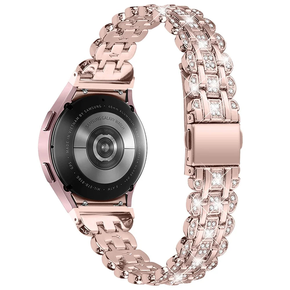 For Samsung Galaxy Watch4 Active 40mm / 44mm / Watch4 Classic 42mm / 46mm Stainless Steel Rhinestone Decor Smart Watch Strap Wrist Band with Folding Clasp - Pink  /  Gold - 2
