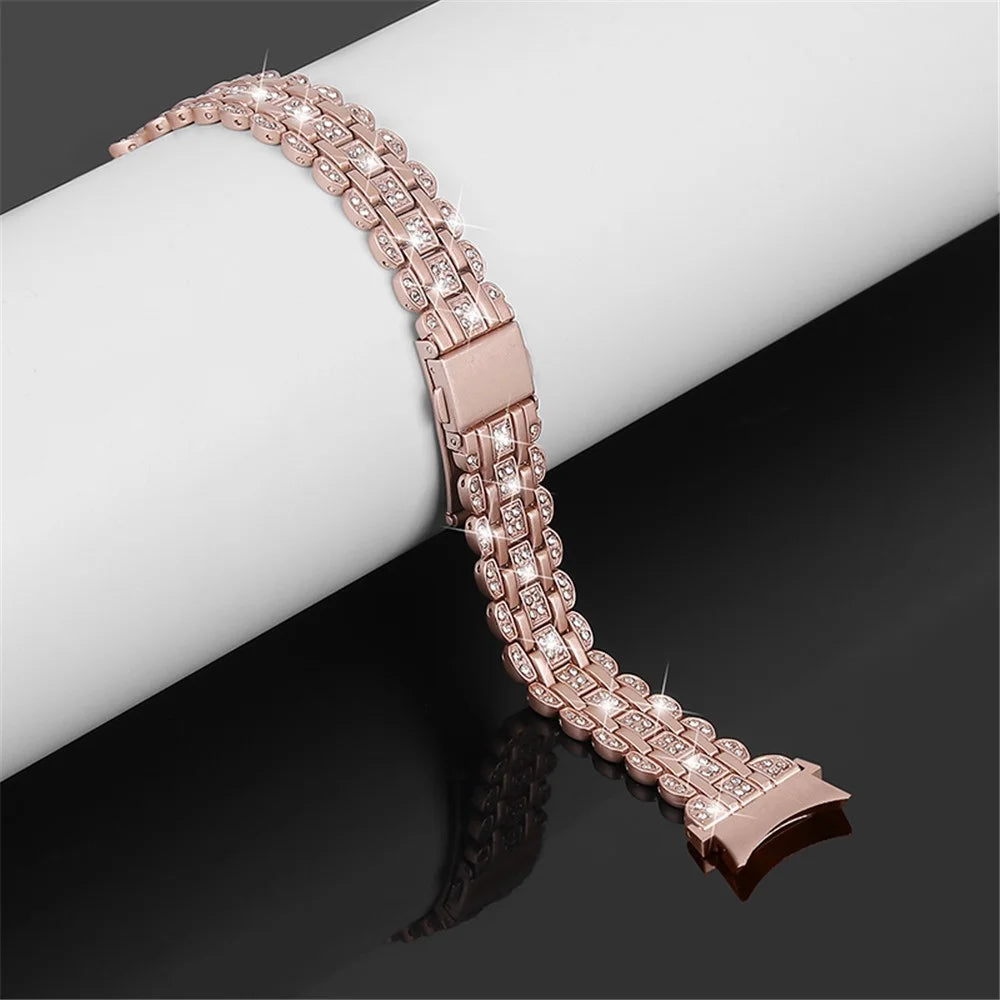 For Samsung Galaxy Watch4 Active 40mm / 44mm / Watch4 Classic 42mm / 46mm Stainless Steel Rhinestone Decor Smart Watch Strap Wrist Band with Folding Clasp - Pink  /  Gold - 3
