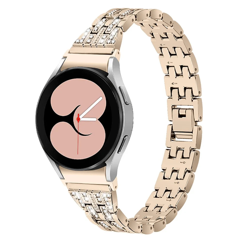 For Samsung Galaxy Watch4 Active 40mm / 44mm / Watch4 Classic 42mm / 46mm Bracelet Metal Watch Band 5 Beads 2 Rows Bling Rhinestone Replacement Strap - Retro Gold - 1