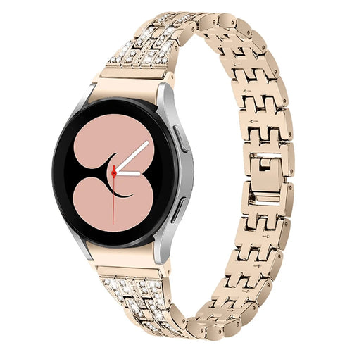 For Samsung Galaxy Watch4 Active 40mm / 44mm / Watch4 Classic 42mm / 46mm Bracelet Metal Watch Band 5 Beads 2 Rows Bling Rhinestone Replacement Strap - Retro Gold - 1