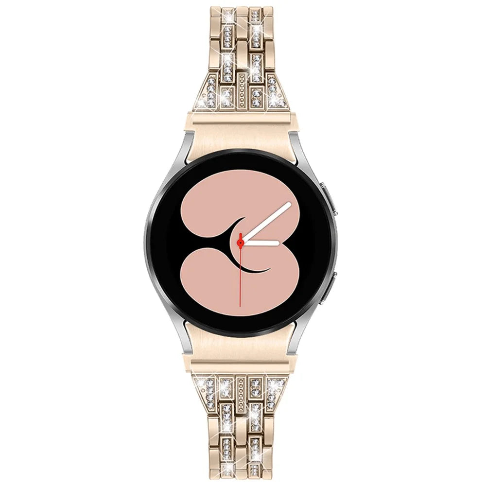 For Samsung Galaxy Watch4 Active 40mm / 44mm / Watch4 Classic 42mm / 46mm Bracelet Metal Watch Band 5 Beads 2 Rows Bling Rhinestone Replacement Strap - Retro Gold - 2