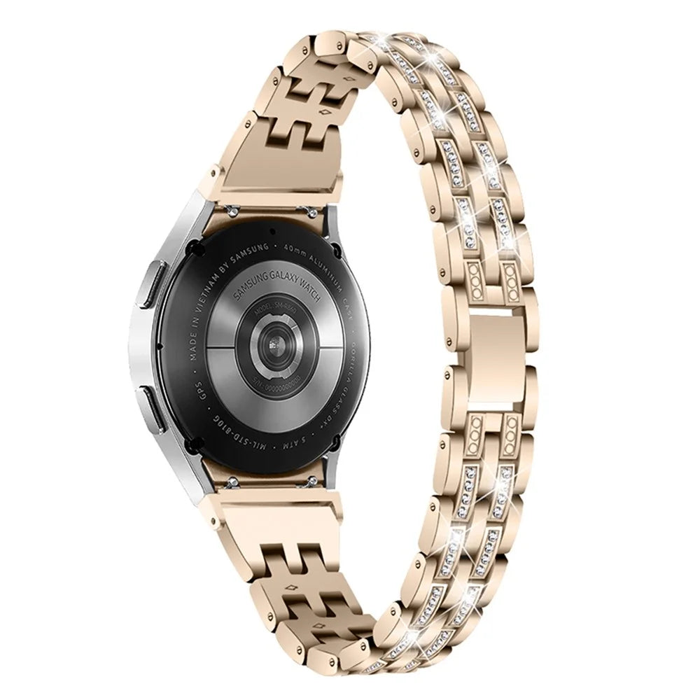 For Samsung Galaxy Watch4 Active 40mm / 44mm / Watch4 Classic 42mm / 46mm Bracelet Metal Watch Band 5 Beads 2 Rows Bling Rhinestone Replacement Strap - Retro Gold - 3