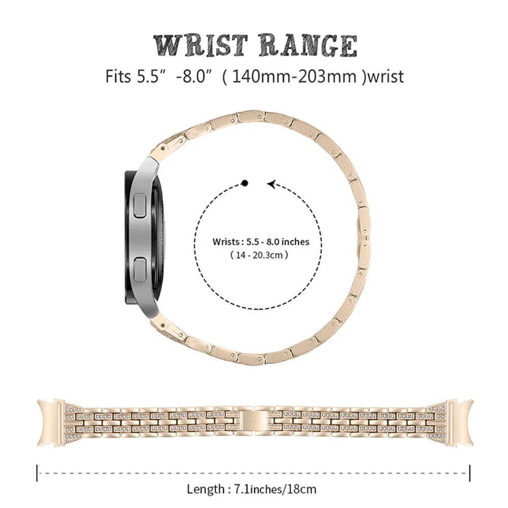 For Samsung Galaxy Watch4 Active 40mm / 44mm / Watch4 Classic 42mm / 46mm Bracelet Metal Watch Band 5 Beads 2 Rows Bling Rhinestone Replacement Strap - Retro Gold - 4