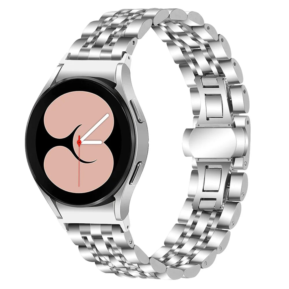 For Samsung Galaxy Watch4 Active 40mm / 44mm / Watch4 Classic 42mm / 46mm Stainless Steel Watch Strap 7 Beads Replacement Band - Silver - 1