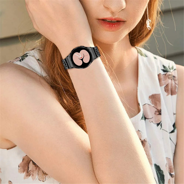 For Samsung Galaxy Watch4 Active 40mm / 44mm  /  Watch4 Classic 42mm / 46mm Stainless Steel Replacement Band 7 Beads Watch Bracelet Strap - Black - 6