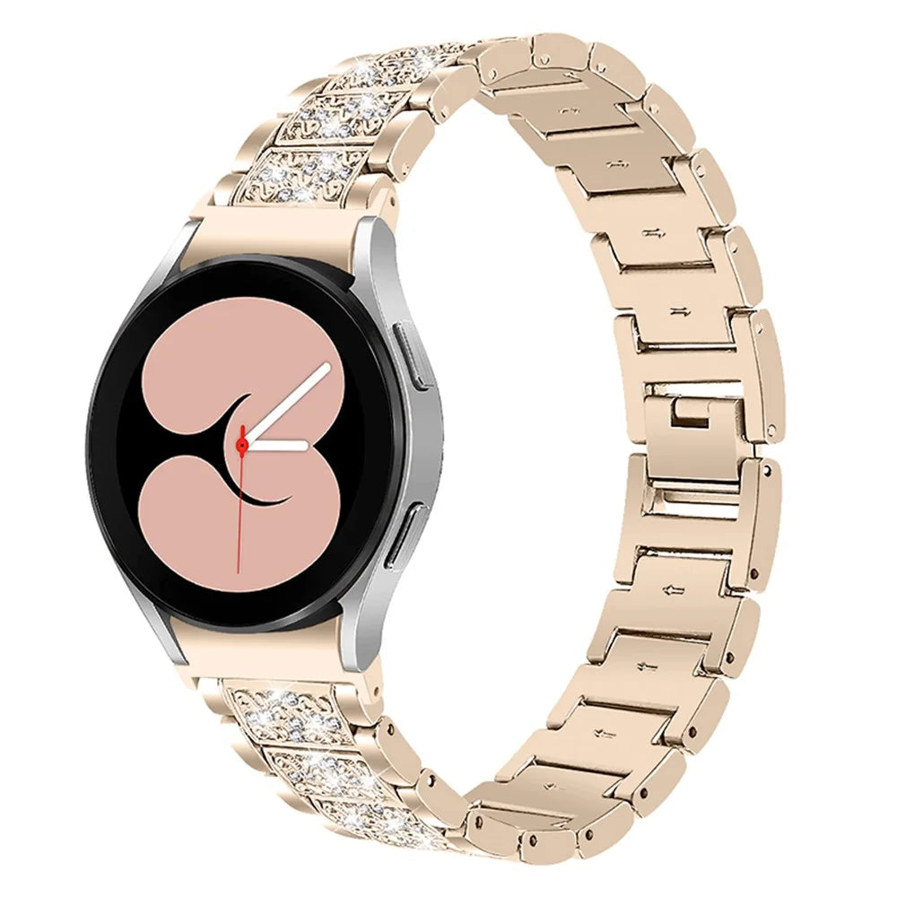 For Samsung Galaxy Watch4 Active 40mm / 44mm / Watch4 Classic 42mm / 46mm Watch Strap Bling Rhinestone Stainless Steel Replacement Watch Wrist Band - Gold - 1
