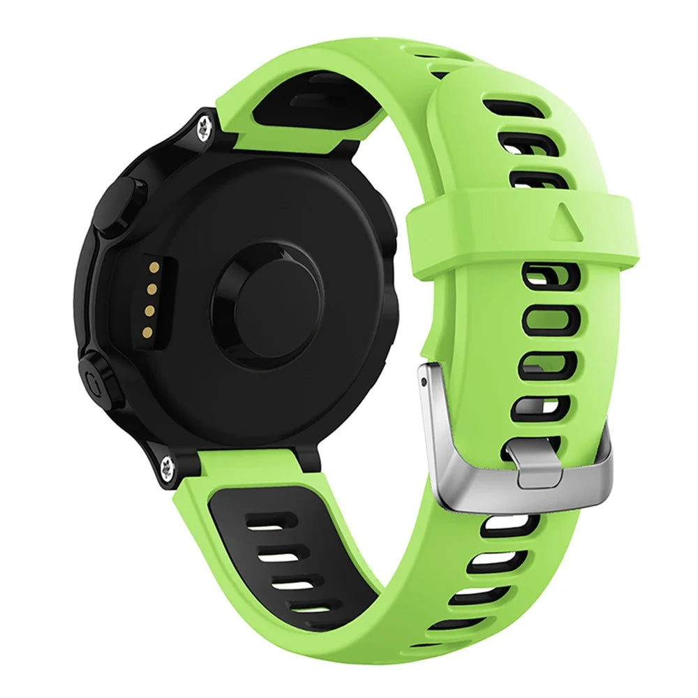 For Garmin Forerunner 235 / 230 / 620 / 630 / 220 / 735 / 735XT Silicone Watch Band Silver Buckle Watch Strap with Spring Bar Universal 22mm Replacement Watchband - Green / Black - 1