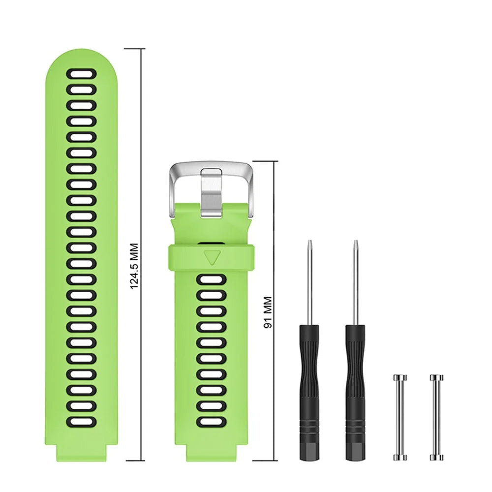 For Garmin Forerunner 235 / 230 / 620 / 630 / 220 / 735 / 735XT Silicone Watch Band Silver Buckle Watch Strap with Spring Bar Universal 22mm Replacement Watchband - Green / Black - 4