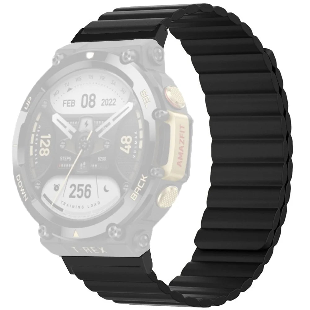 Magnetic Sweat-proof Watch Band for Huami Amazfit T-Rex 2 Adjustable Silicone Wrist Strap Dual-Color Design - Black - 1