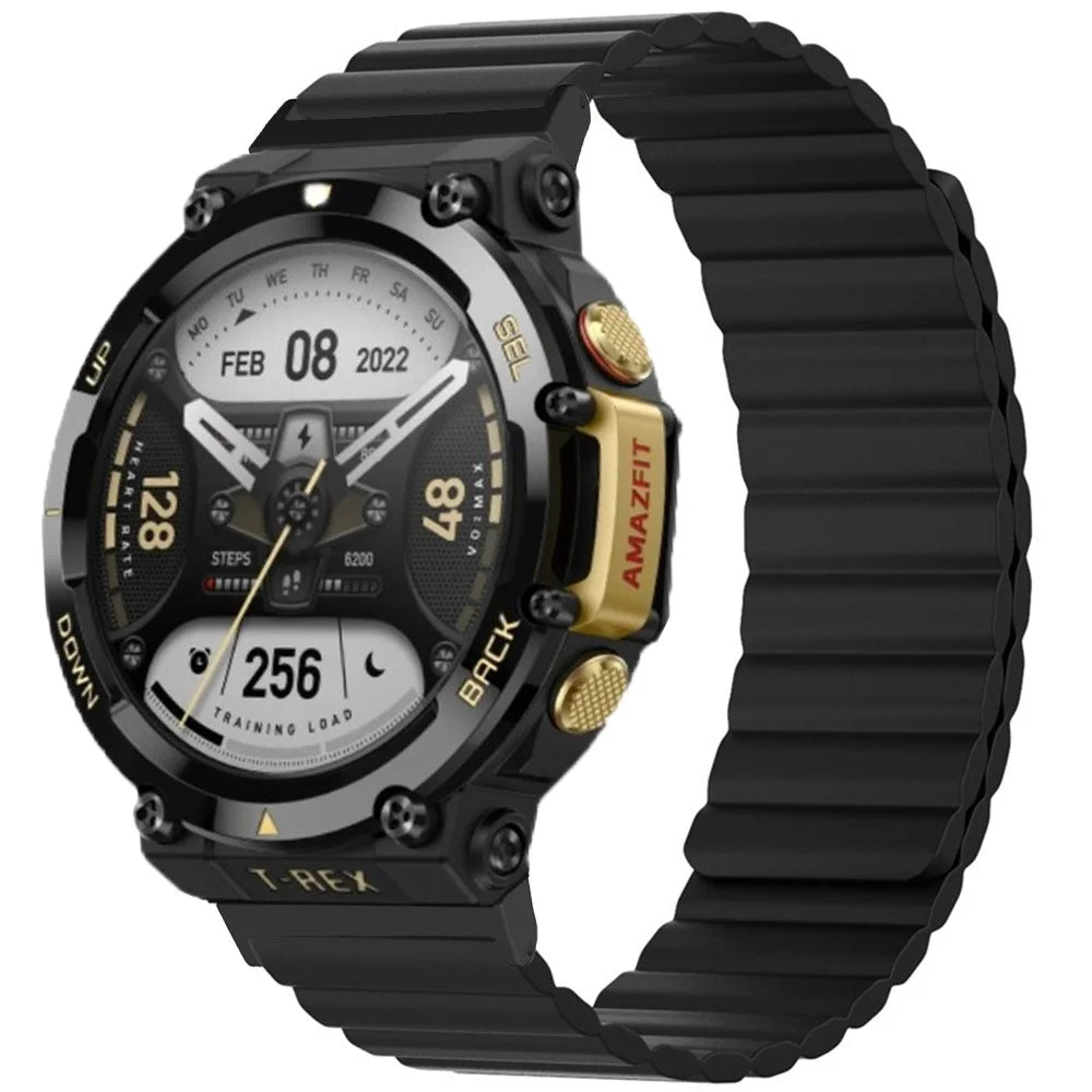 Magnetic Sweat-proof Watch Band for Huami Amazfit T-Rex 2 Adjustable Silicone Wrist Strap Dual-Color Design - Black - 3