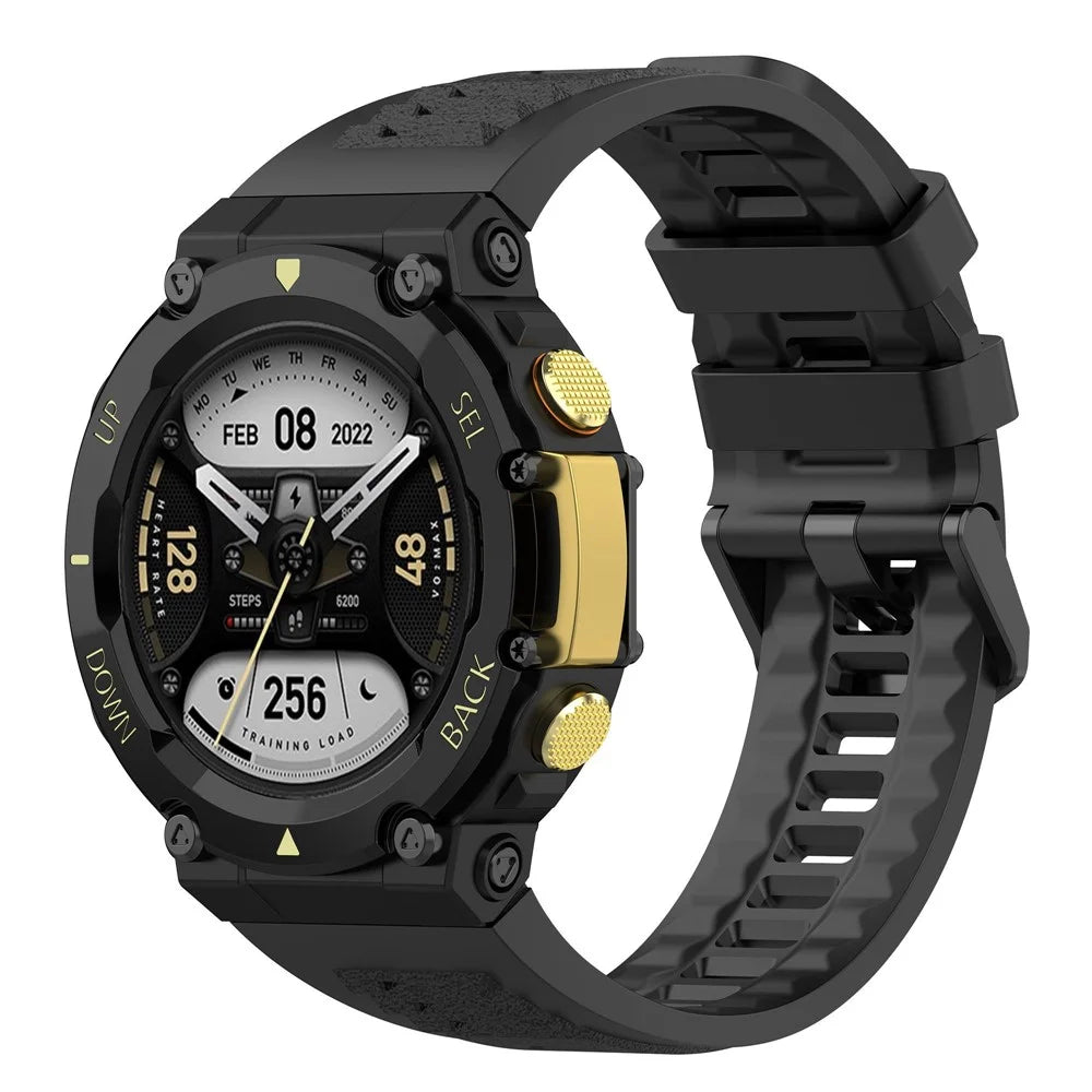 For Huami Amazfit T-Rex 2 Strap Replacement Universal 22mm Silicone Watch Band - Black - 5