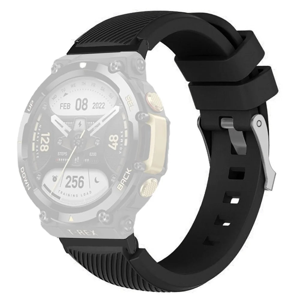 For Huami Amazfit T-Rex 2 Twill Texture Watch Band Replacement Watch Strap Universal 22mm Silicone Watchband - Black - 1