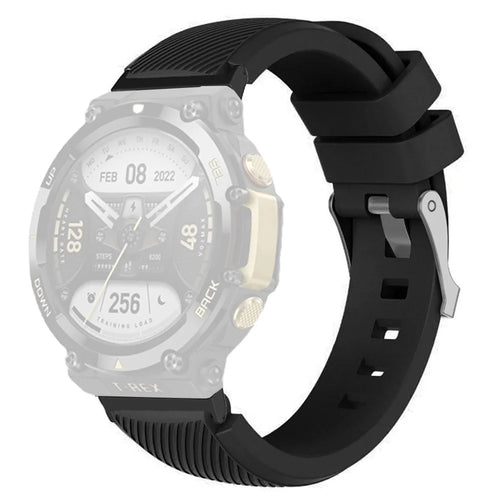 For Huami Amazfit T-Rex 2 Twill Texture Watch Band Replacement Watch Strap Universal 22mm Silicone Watchband - Black - 1