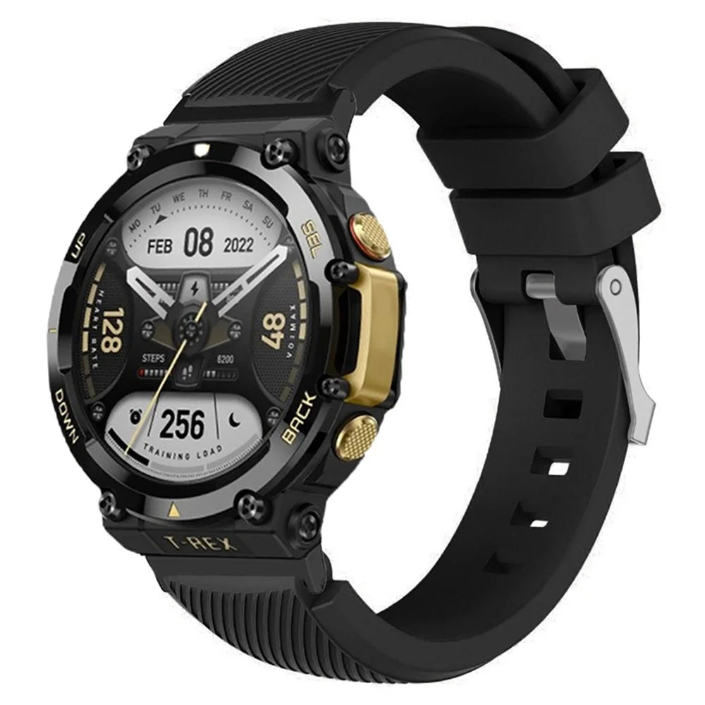 For Huami Amazfit T-Rex 2 Twill Texture Watch Band Replacement Watch Strap Universal 22mm Silicone Watchband - Black - 4
