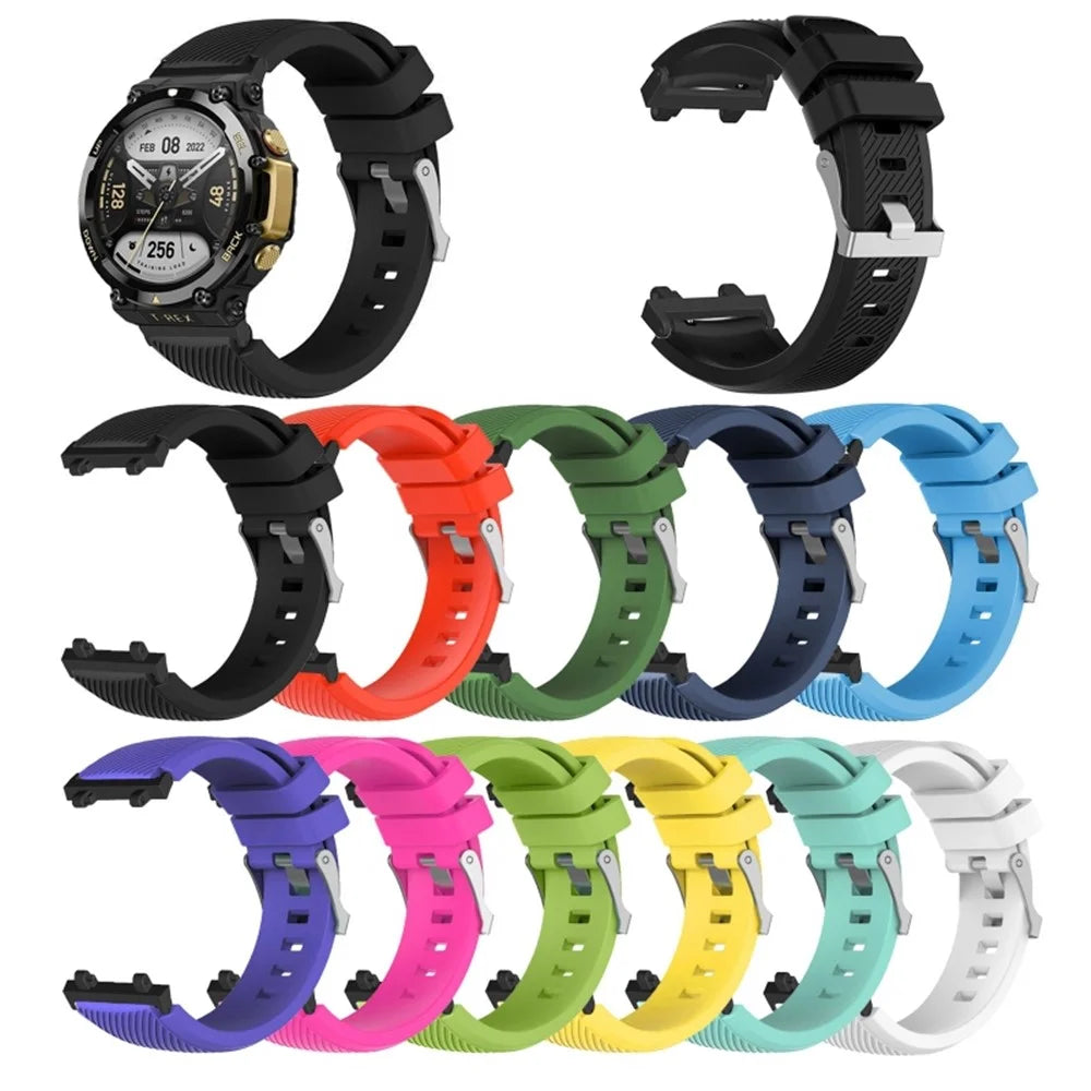 For Huami Amazfit T-Rex 2 Twill Texture Watch Band Replacement Watch Strap Universal 22mm Silicone Watchband - Black - 6