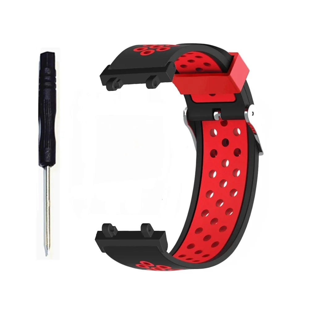 For Huami Amazfit T-Rex 2 Dual Color Watch Band Silicone Replacement Wrist Strap with Three Rows Holes - Black / Red - 2