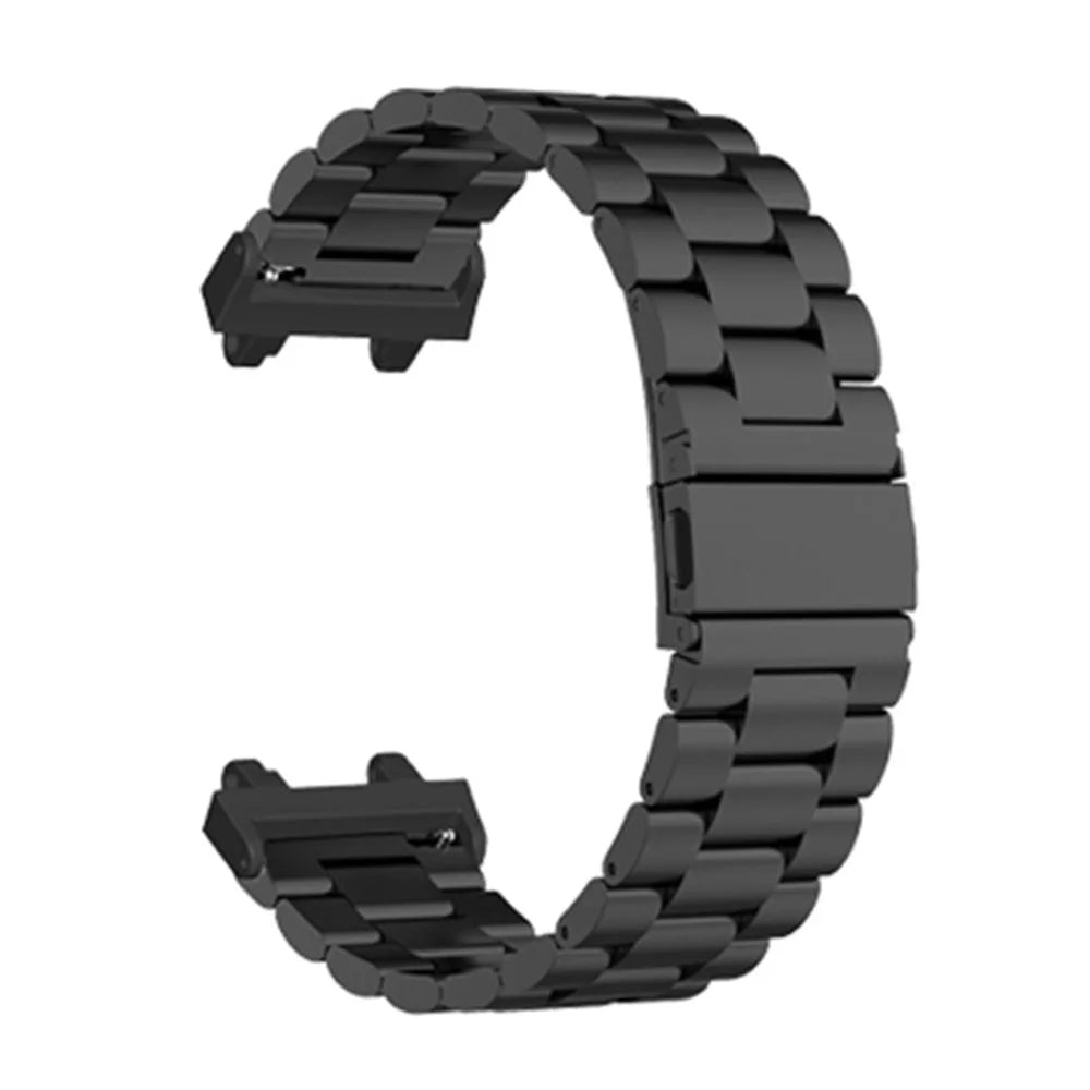 For Huami Amazfit T-Rex 2 Stainless Steel Watch Strap Folding Buckle Three Beads Wrist Band - Black - 2