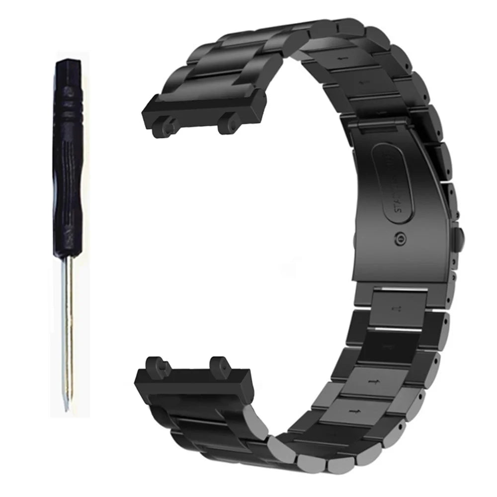 For Huami Amazfit T-Rex 2 Stainless Steel Watch Strap Folding Buckle Three Beads Wrist Band - Black - 3