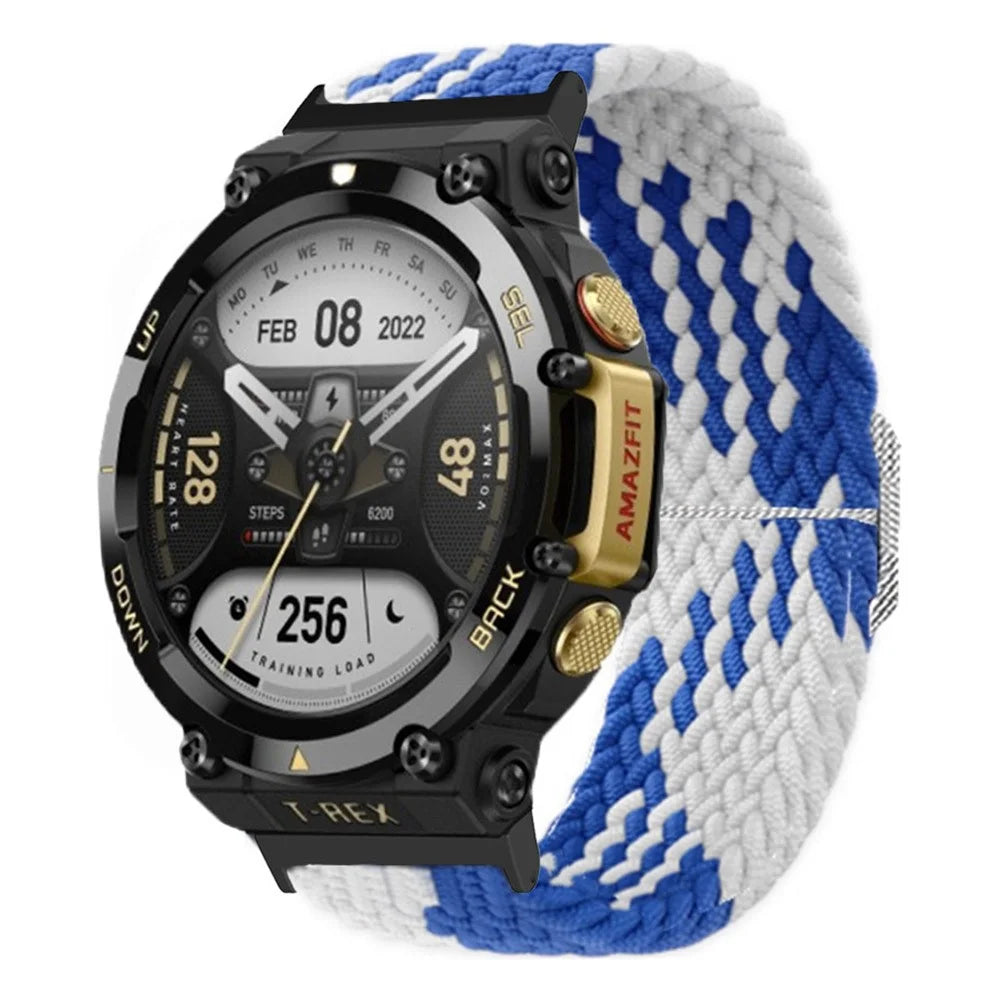 Watch Strap for Huami Amazfit T-Rex 2, Nylon Braided Adjustable Loop Wrist Band Replacement - Blue / White - 2
