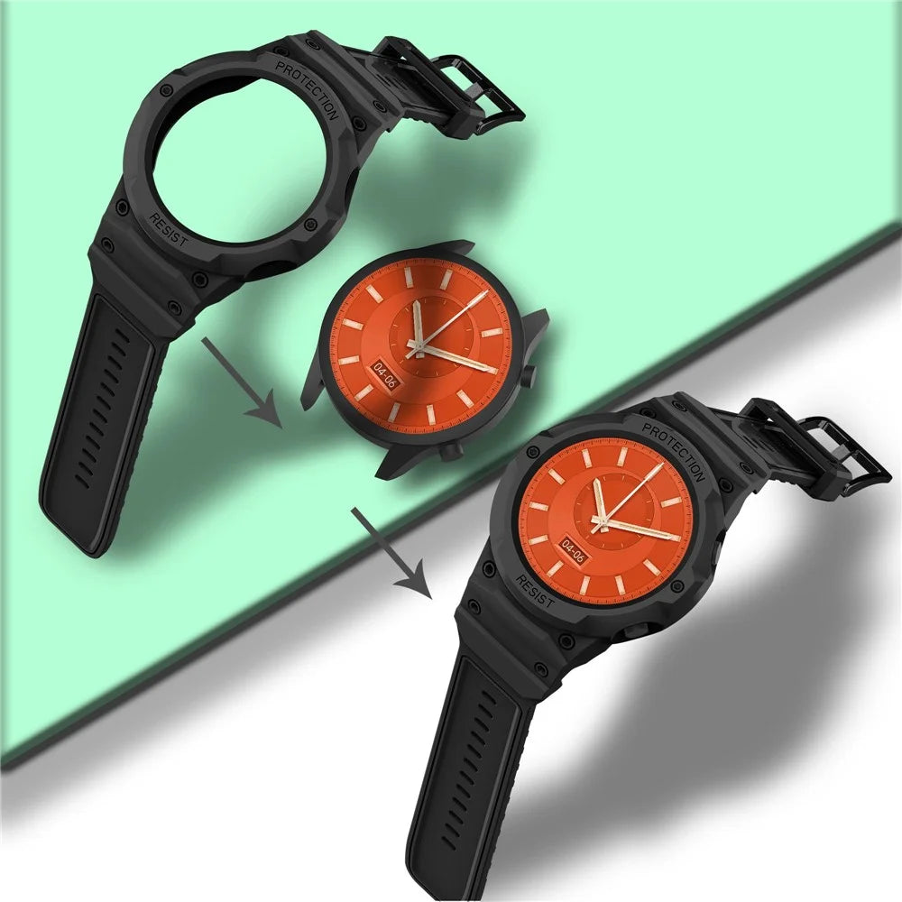 For Xiaomi Mi Watch Color Sports Watch Band+Watch Case 2-in-1 TPU Watch Strap Replacement Watchband with Buckle - Black - 7