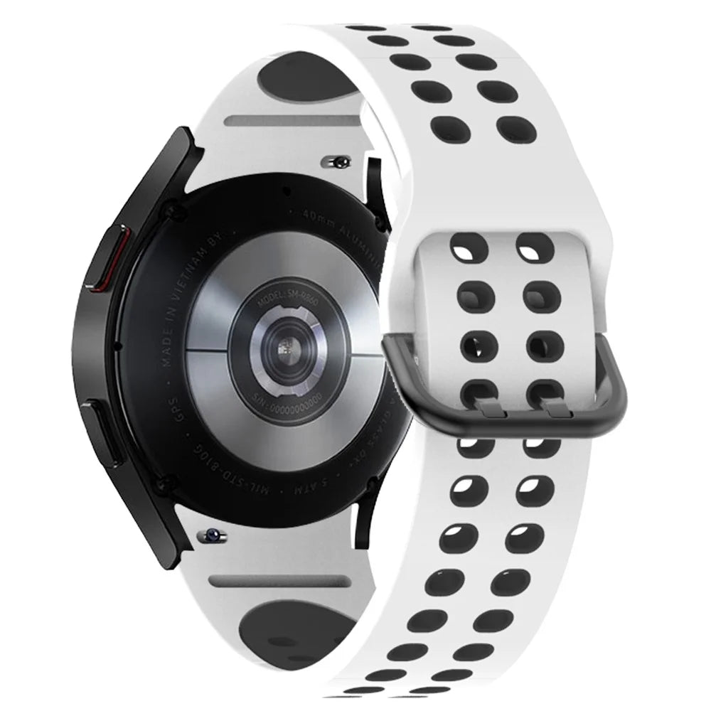 For Samsung Galaxy Watch6 40mm 44mm / Watch6 Classic 43mm 47mm / Watch 5 40mm 44mm / 5 Pro 45mm / Watch4 40mm 44mm Dual-Color Replacement Watch Strap 20mm Silicone Watchband - White / Black - 1