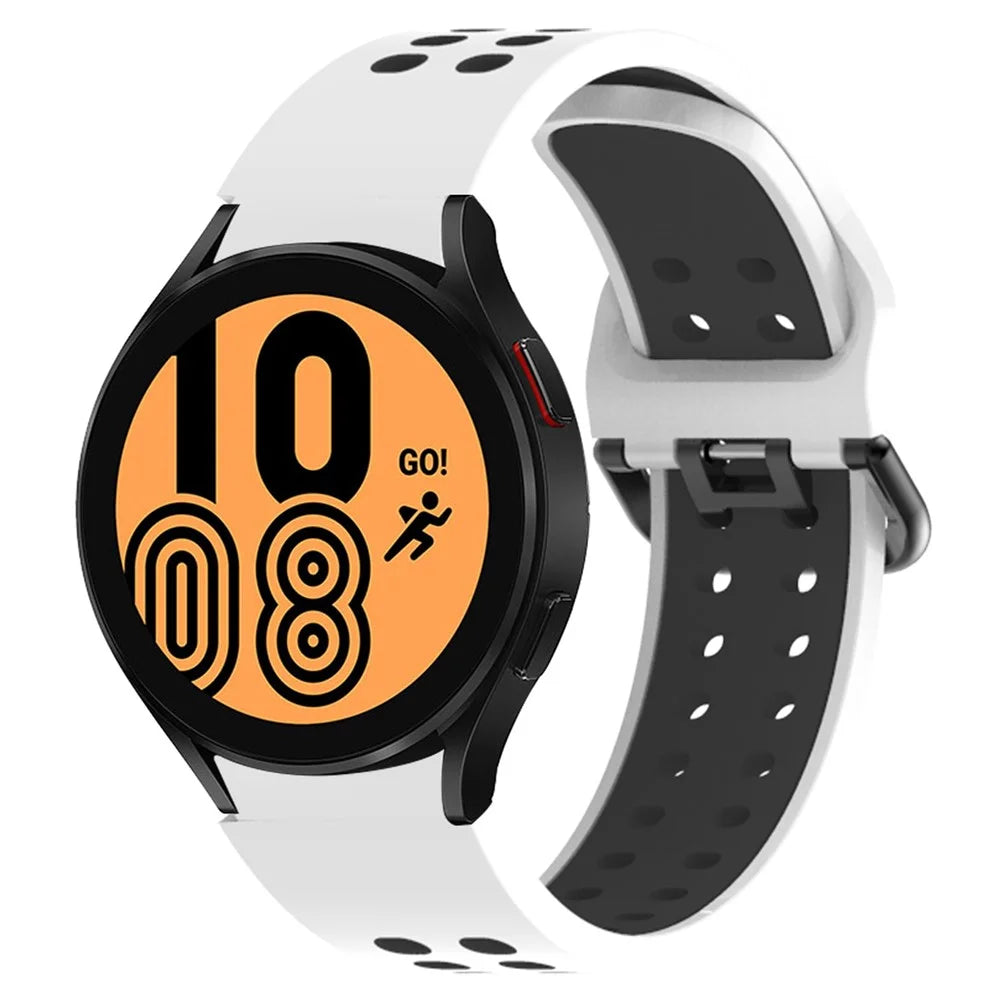 For Samsung Galaxy Watch6 40mm 44mm / Watch6 Classic 43mm 47mm / Watch 5 40mm 44mm / 5 Pro 45mm / Watch4 40mm 44mm Dual-Color Replacement Watch Strap 20mm Silicone Watchband - White / Black - 2