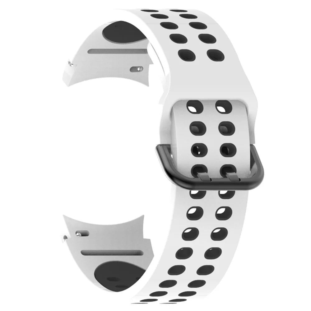 For Samsung Galaxy Watch6 40mm 44mm / Watch6 Classic 43mm 47mm / Watch 5 40mm 44mm / 5 Pro 45mm / Watch4 40mm 44mm Dual-Color Replacement Watch Strap 20mm Silicone Watchband - White / Black - 3