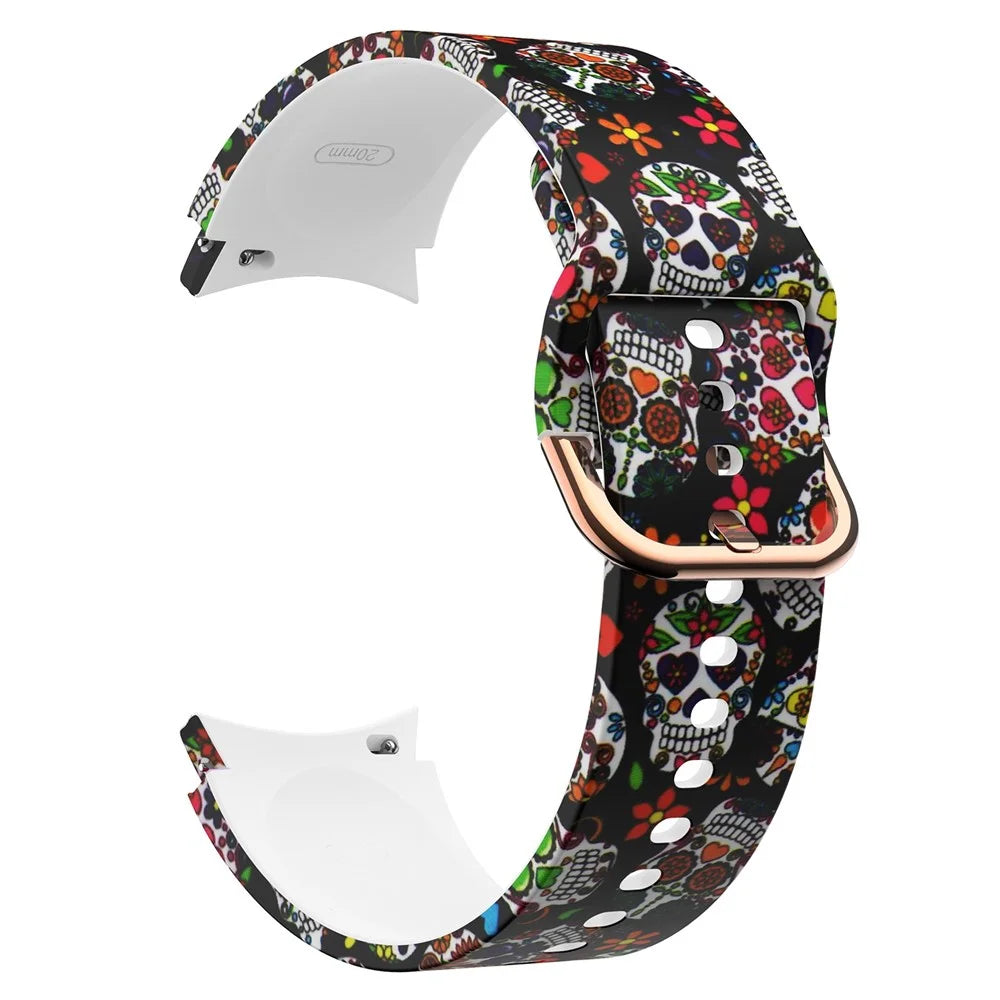 For Samsung Galaxy Watch4 Classic 42mm / 46mm / Watch4 Active 40mm / 44mm Pattern Printed Silicone Watch Band Wrist Strap with Buckle - Colorful Skull - 1