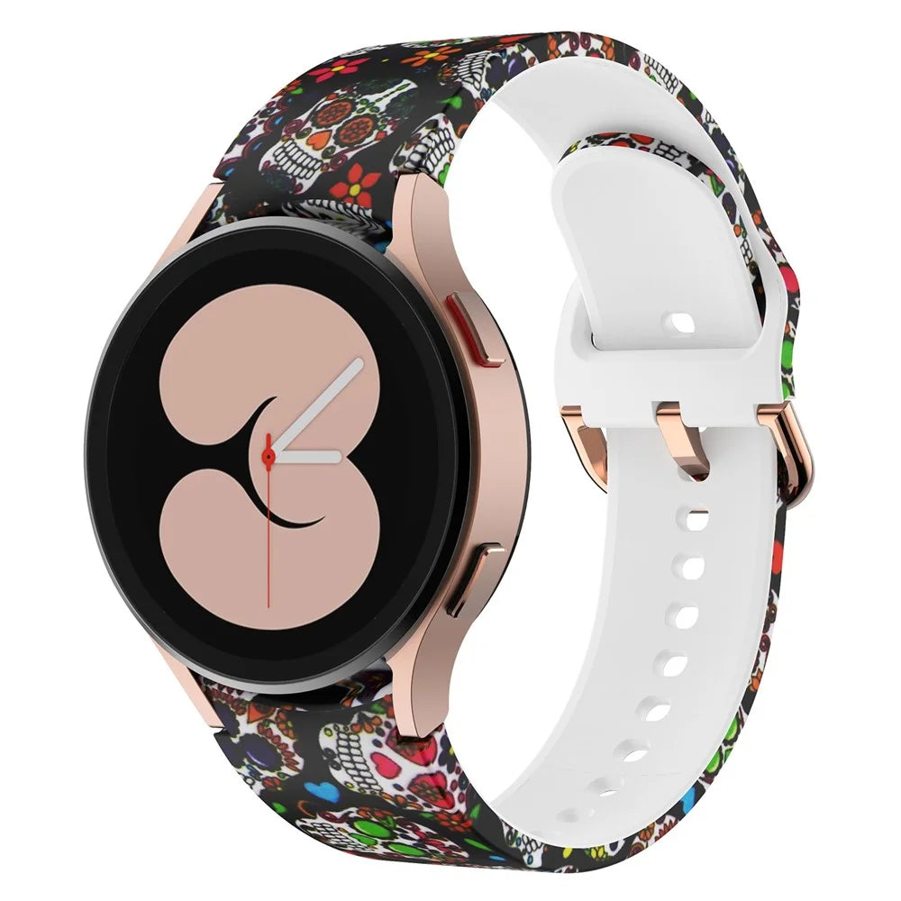 For Samsung Galaxy Watch4 Classic 42mm / 46mm / Watch4 Active 40mm / 44mm Pattern Printed Silicone Watch Band Wrist Strap with Buckle - Colorful Skull - 2