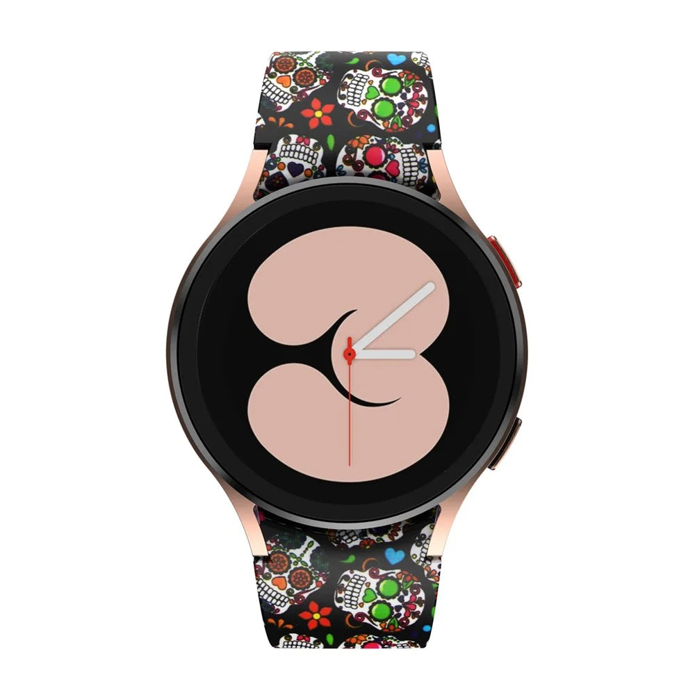 For Samsung Galaxy Watch4 Classic 42mm / 46mm / Watch4 Active 40mm / 44mm Pattern Printed Silicone Watch Band Wrist Strap with Buckle - Colorful Skull - 3