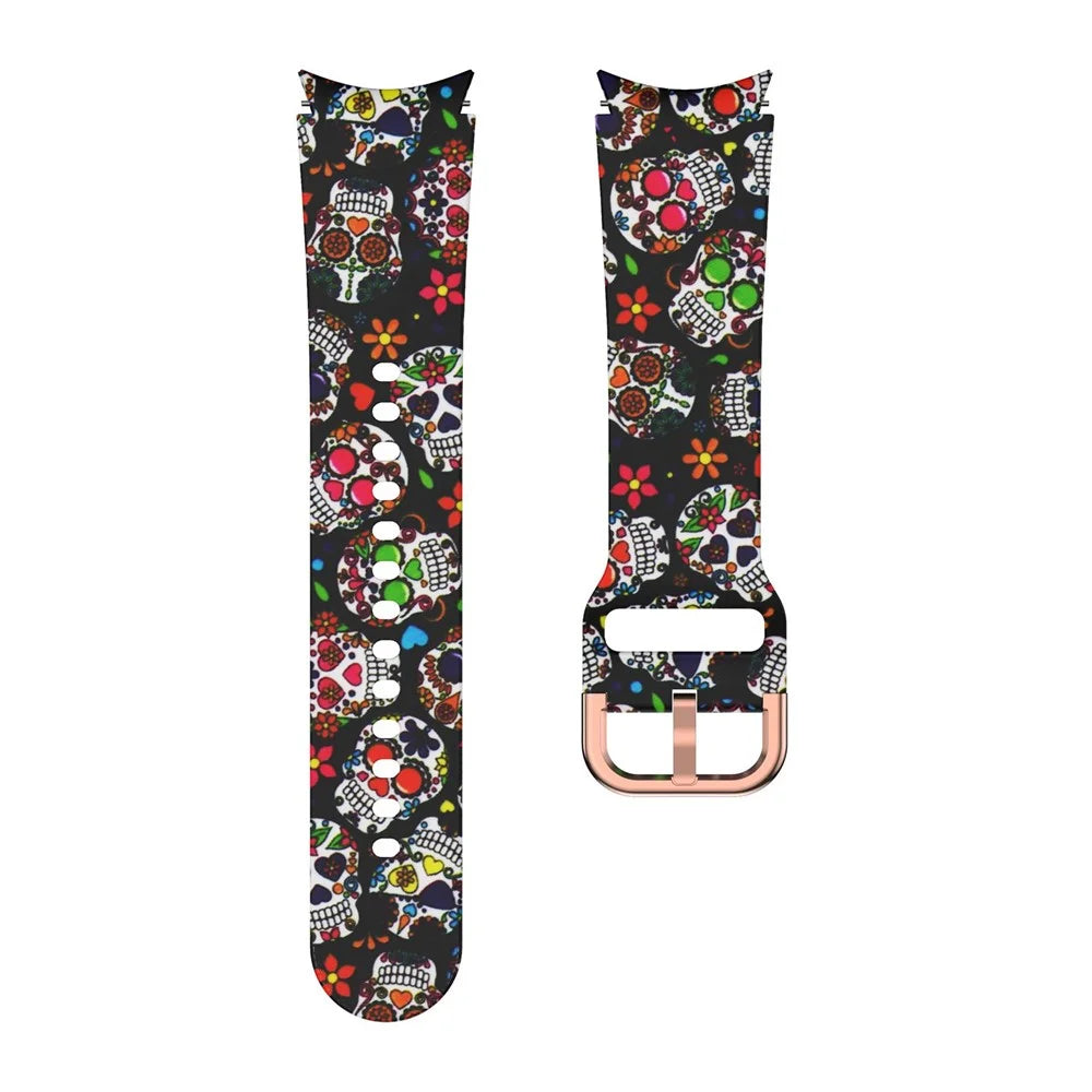 For Samsung Galaxy Watch4 Classic 42mm / 46mm / Watch4 Active 40mm / 44mm Pattern Printed Silicone Watch Band Wrist Strap with Buckle - Colorful Skull - 4